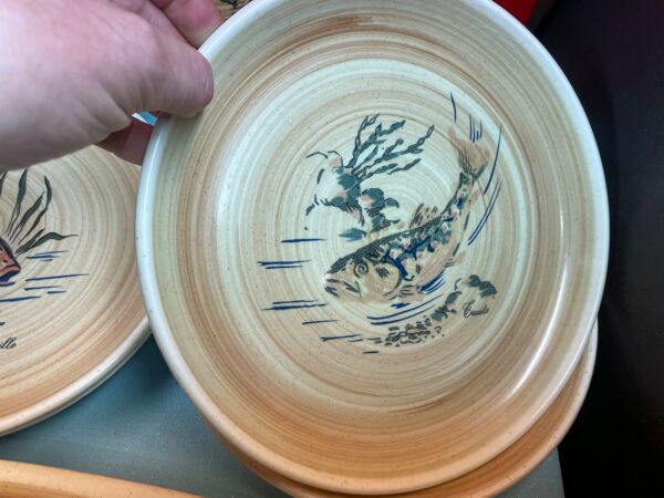 Service à poisson, plat et 10 assiettes Sarreguemines Granville, vintage