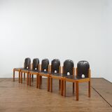 Adjustable dining set in oak and leather chairs by Van Den Berghe Pauvers