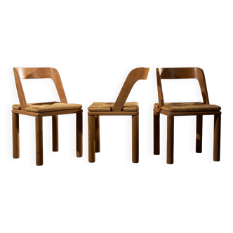 Lot de 3 chaises italiennes à dossier courbé en bois