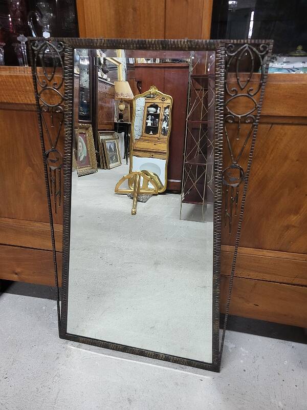 1930 art deco mirror in wrought iron with beveled glass