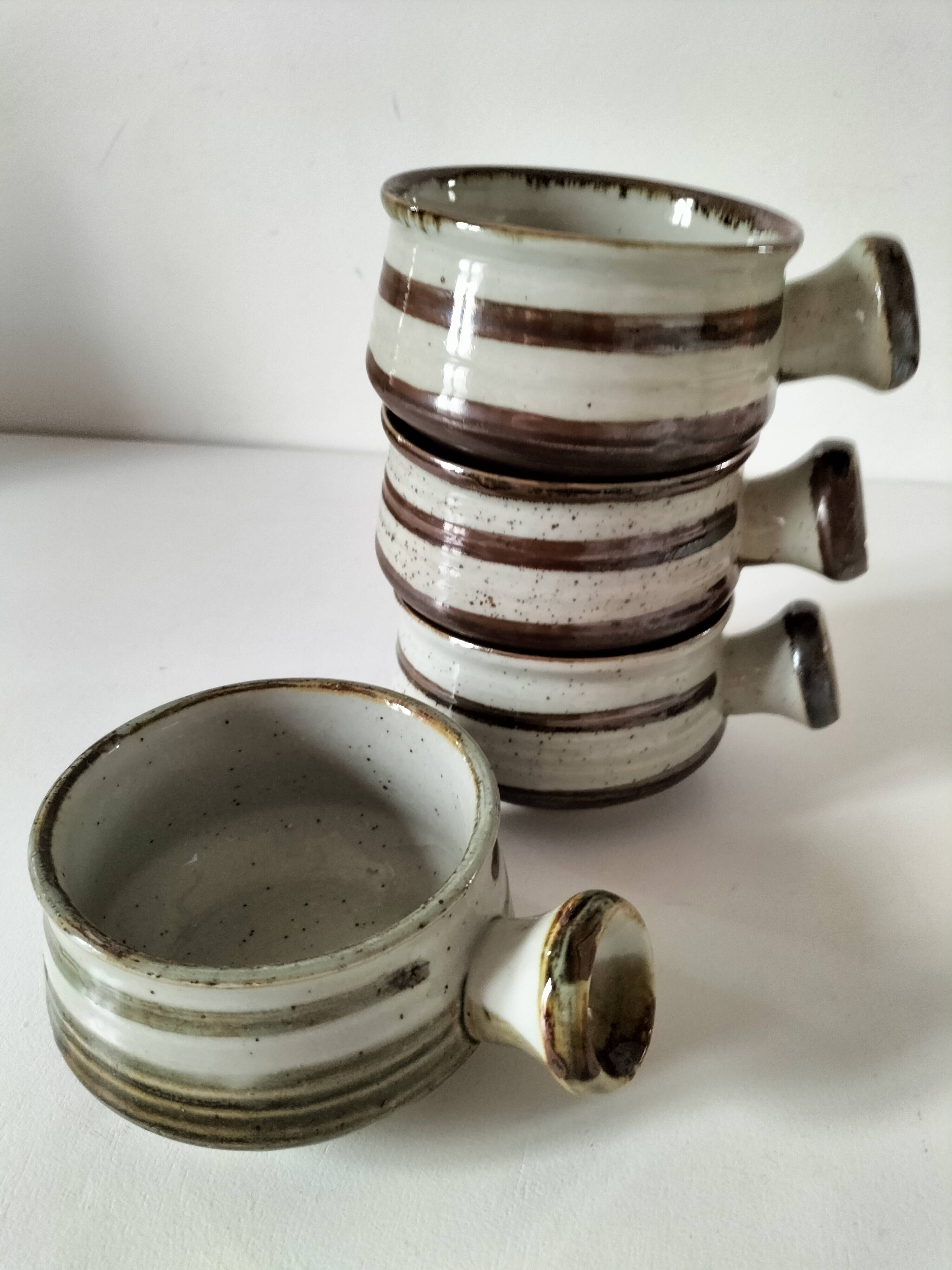 4 caquelons en grès émaillé, esprit wabi-sabi, années 70