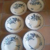 Digoin Sarreguemines bird motif soup plates