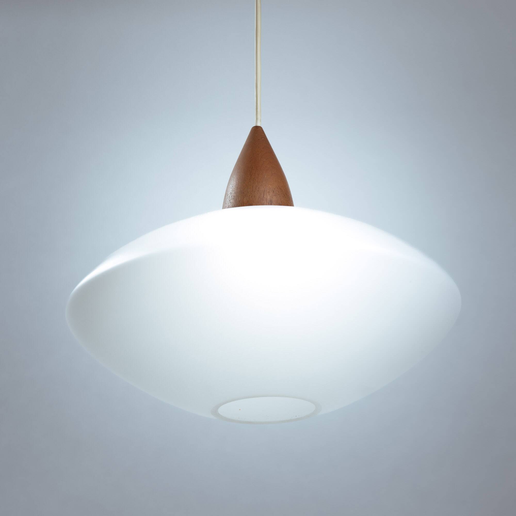 Uno & Östen Kristiansson white opaline teak pedant for Luxus, Sweden, 1950s