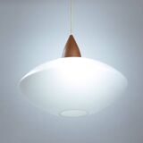 Uno & Östen Kristiansson white opaline teak pedant for Luxus, Sweden, 1950s