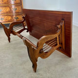 Old rectangular wood coffee table with lyre side posts