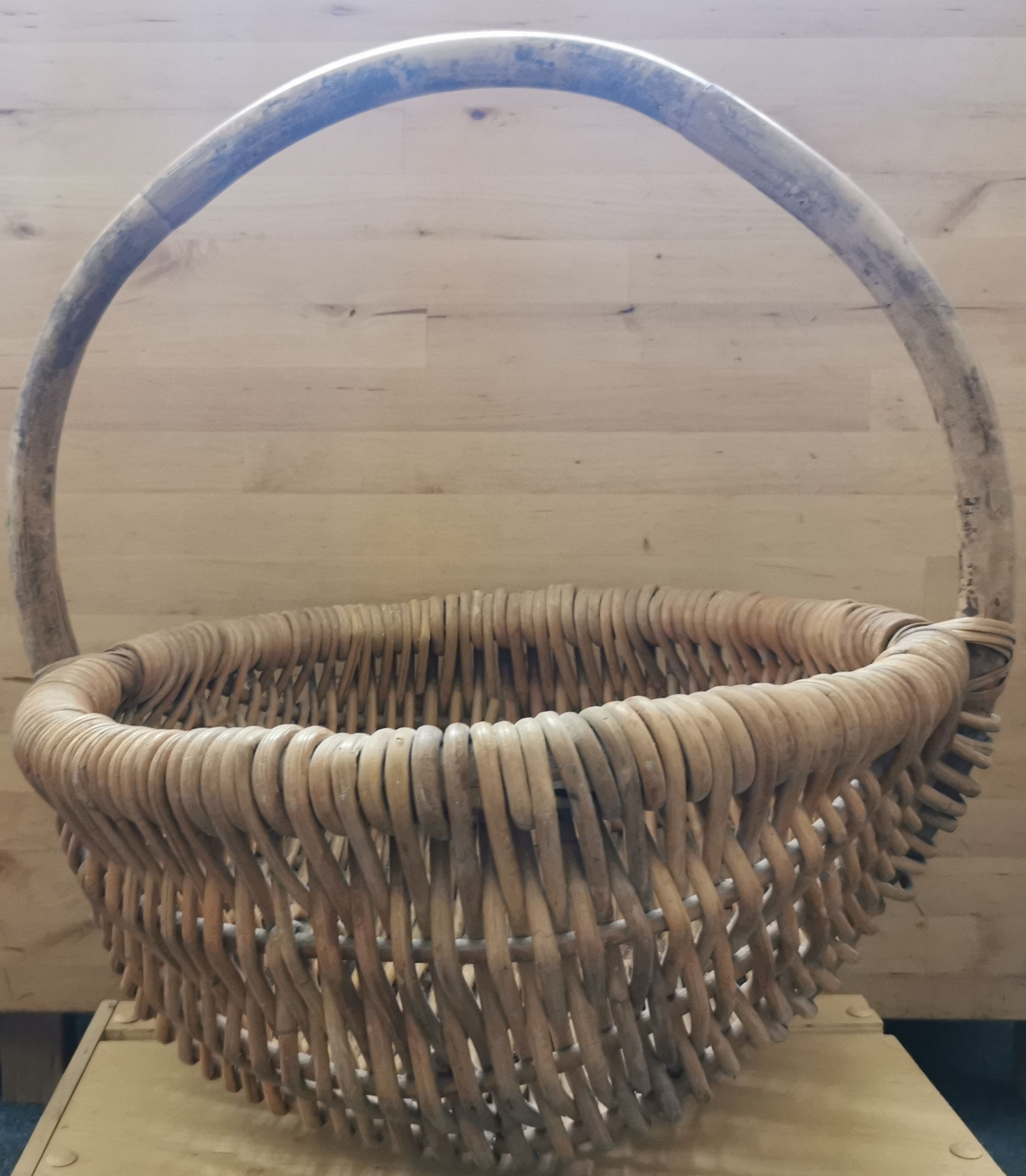 Large vintage basket braided wicker