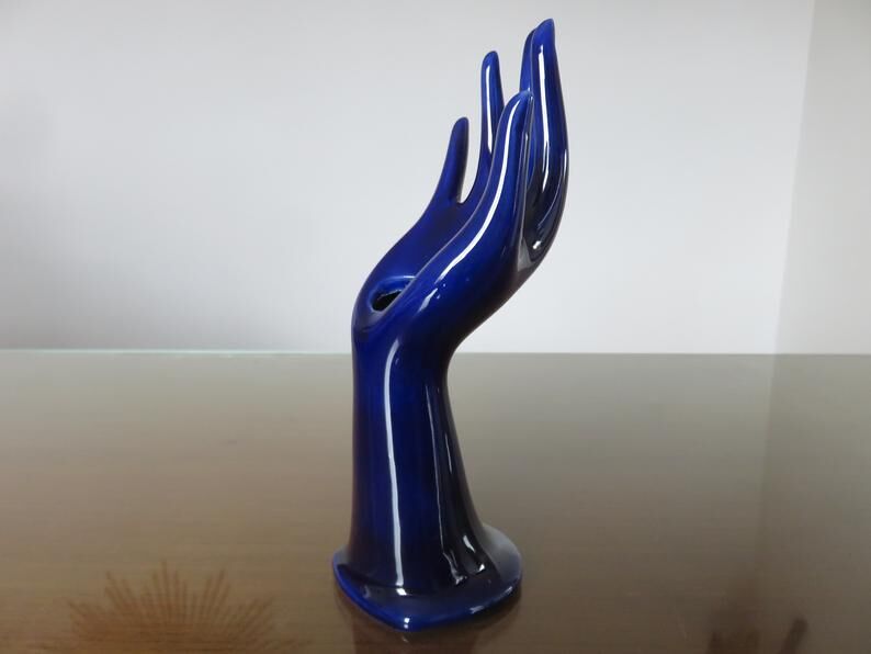 Signed blue ceramic soliflore hand