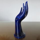 Signed blue ceramic soliflore hand