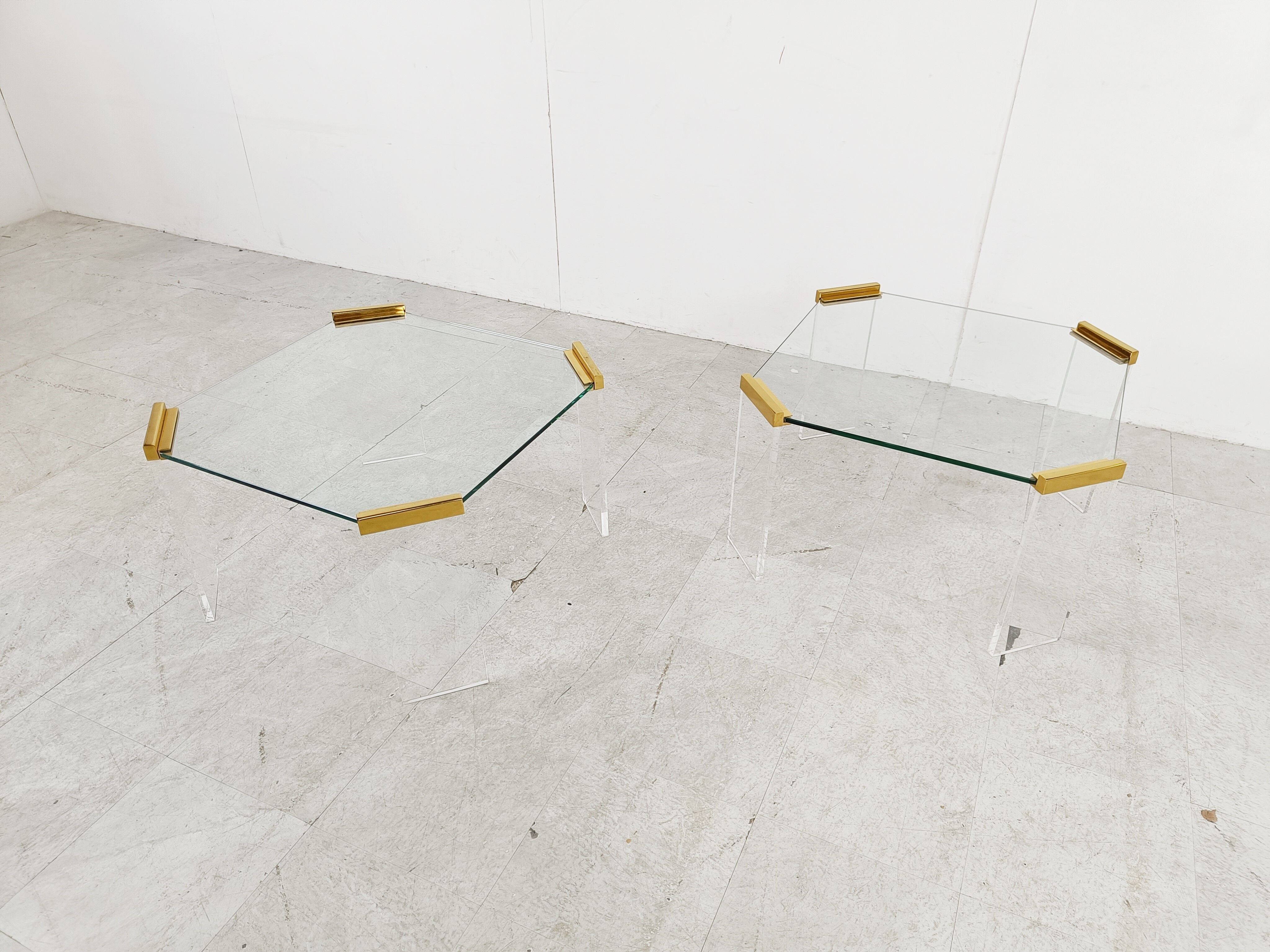 Lucite and brass coffee or side tables, 1970s