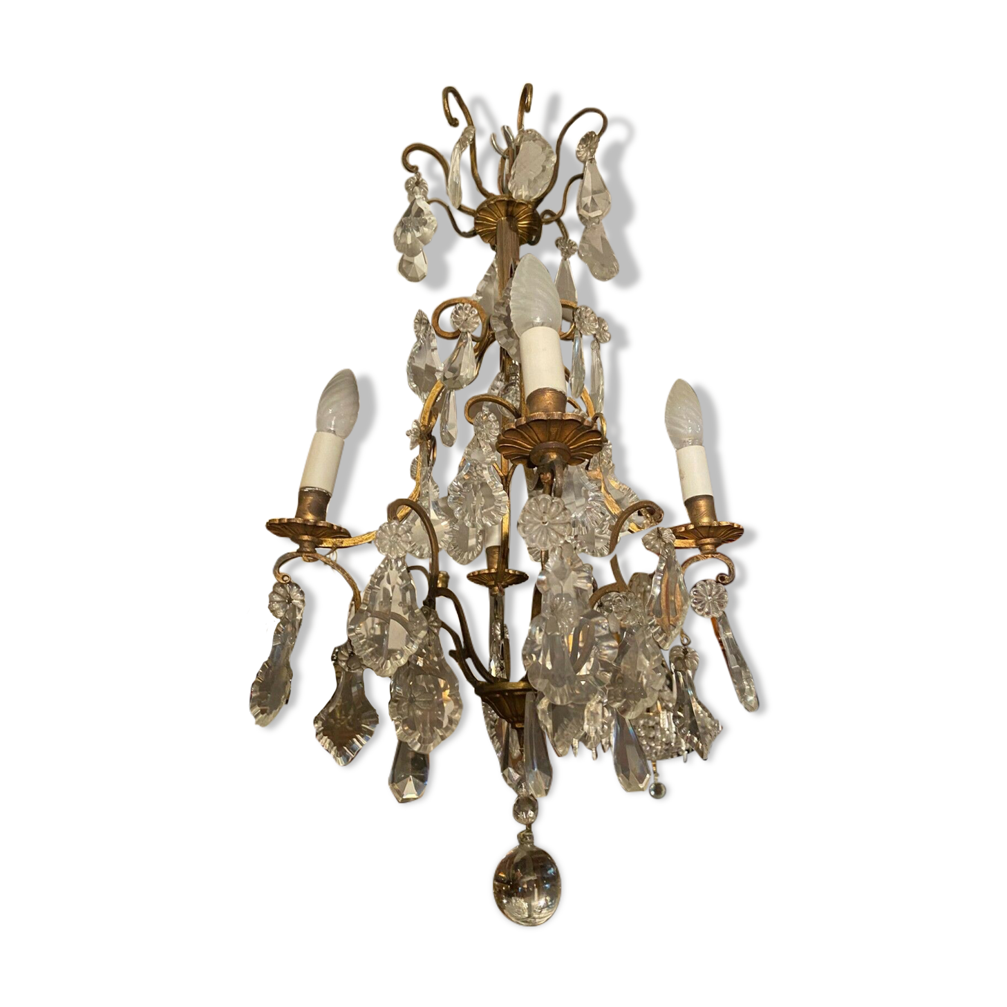 Cage chandelier with crystal tassels on bronze mount, Louis XV style