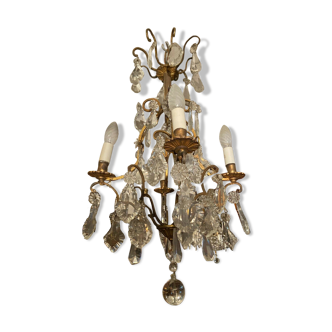 Cage chandelier with crystal tassels on bronze mount, Louis XV style