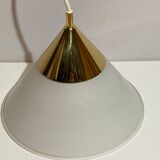 Brass and opal glass hanging space age lamp by Limburg Glashütte