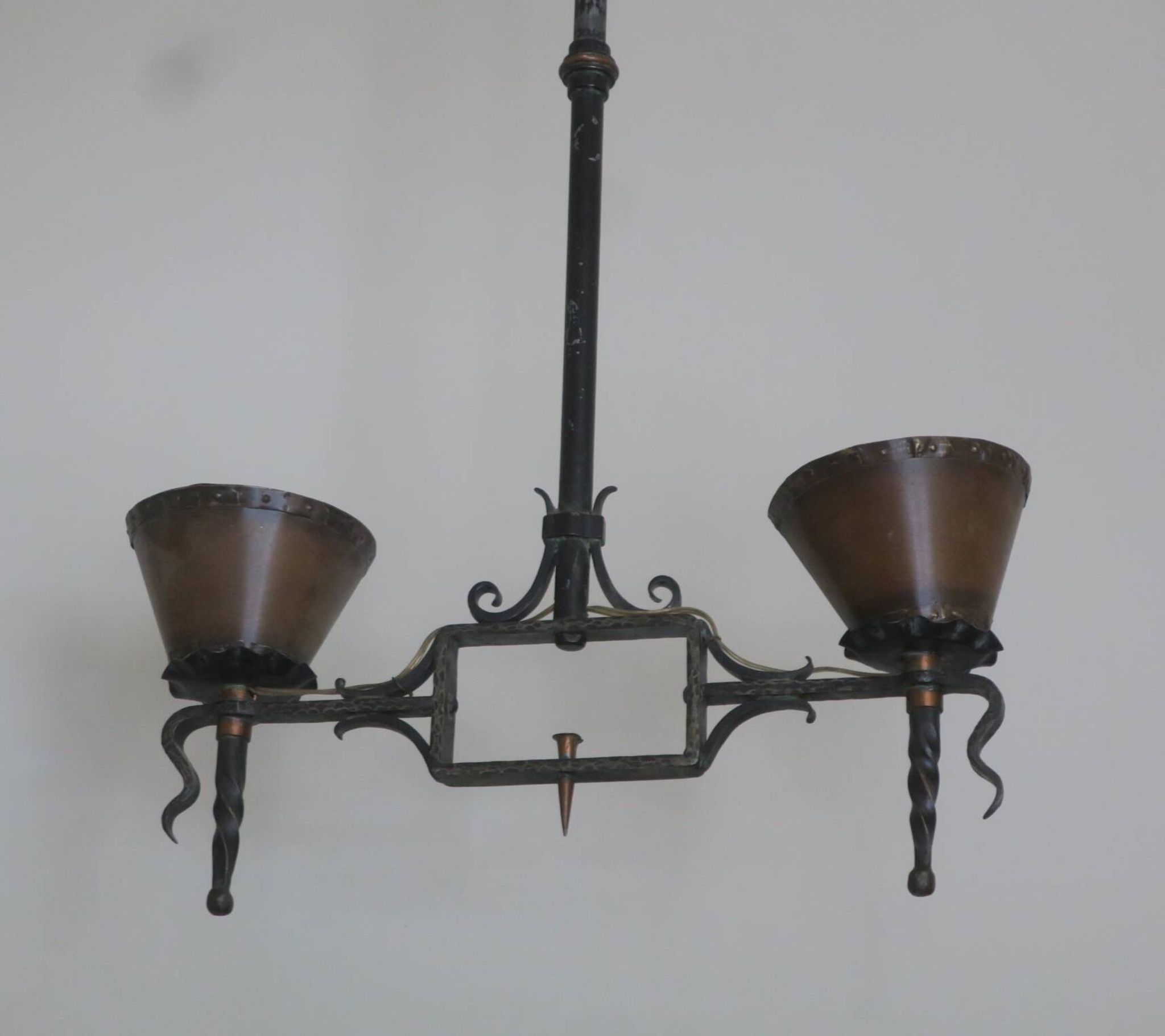 Brutalist wrought iron and copper chandelier, 1960s