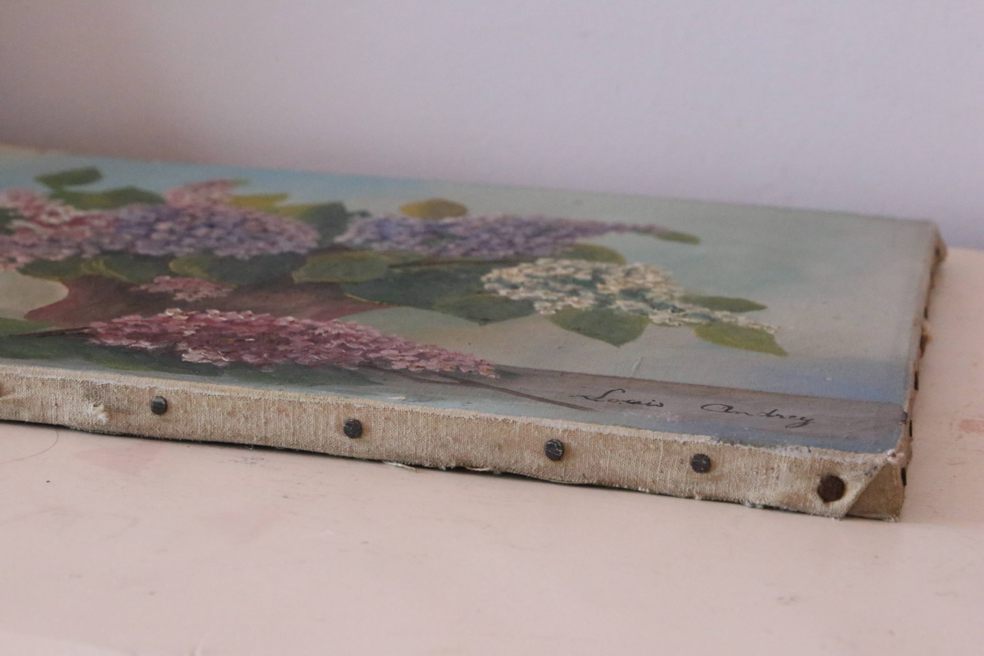 Painting bouquet of flowers, still life, signed Louis Andrey, oil on canvas, mid-twentieth