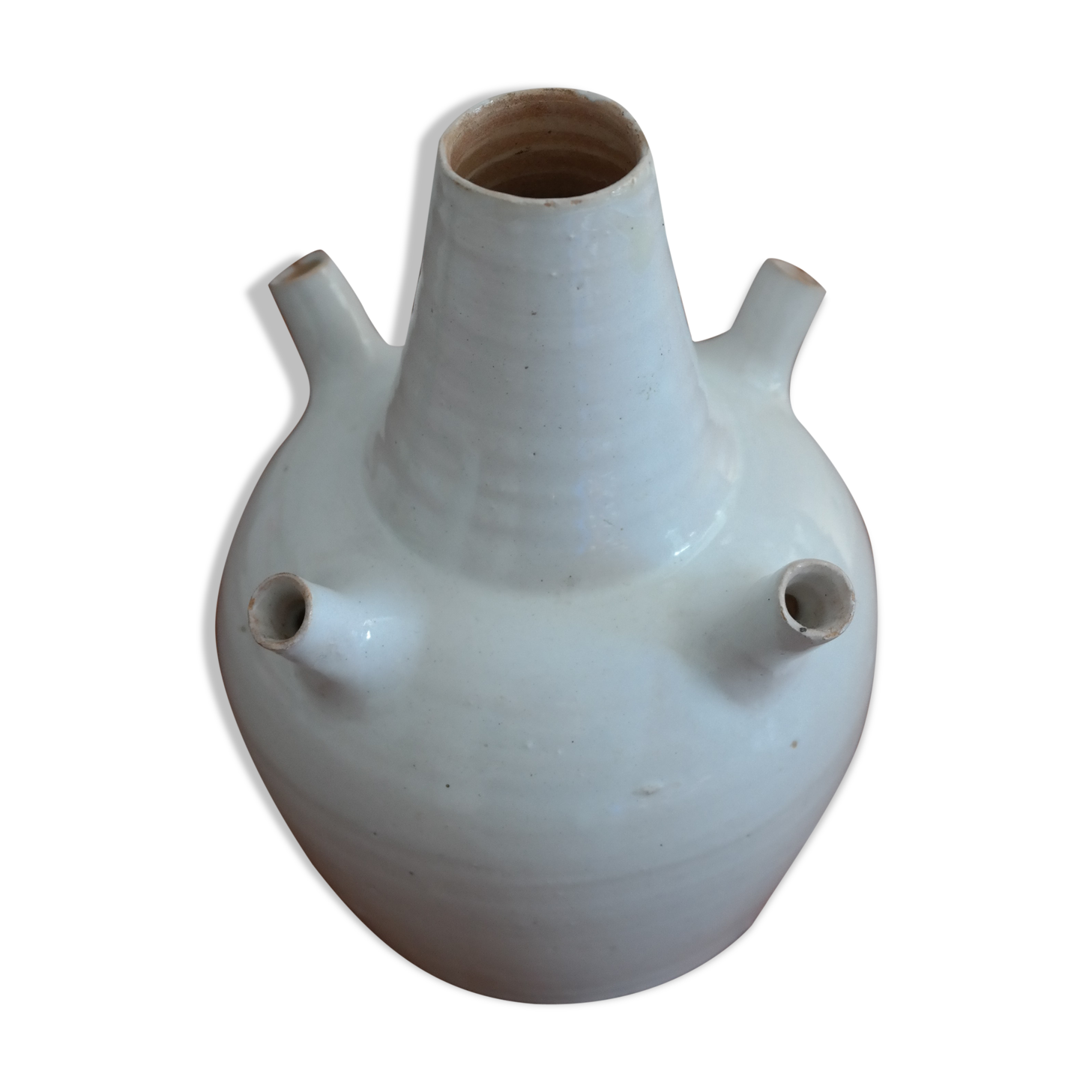 White enamelled earthenware flower vase signed HR