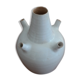 White enamelled earthenware flower vase signed HR