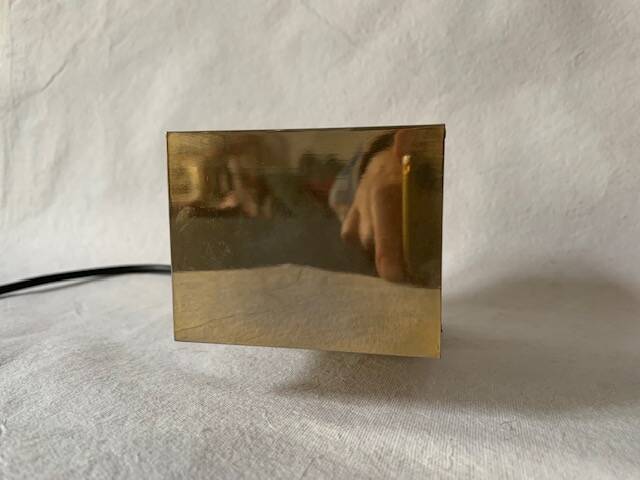 Old spot lamp, square, golden, to table, Aric cubes 70s