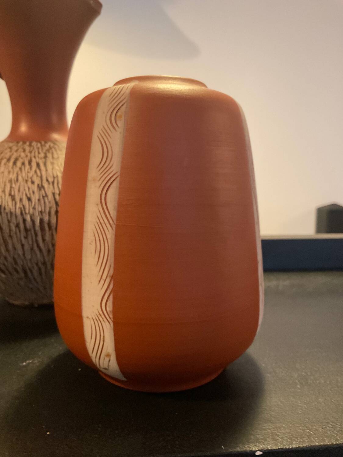 Series of 3 vintage chiseled terracotta vases