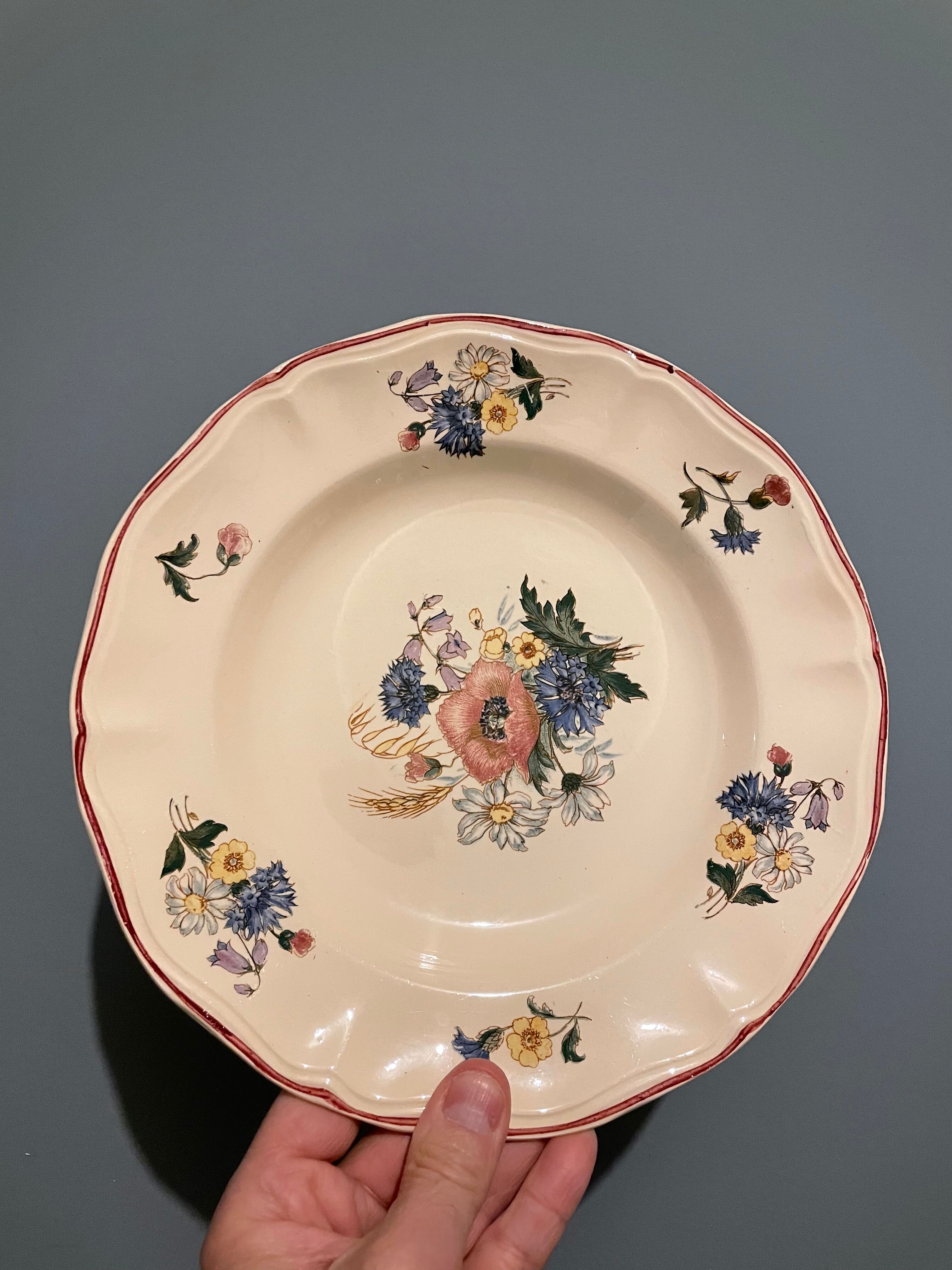 Set of 8 hollow plates in Earthenware Digoin Sarreguemines, Agreste model