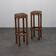 Pair of Dutch Art Deco oak bar stools with upholstered seats, 1930s