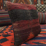 Kilim pillow cover handwoven deep red wool scatter cushion 41x41cm