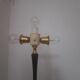 Tripod floor lamp - 1950s - wood and brass.