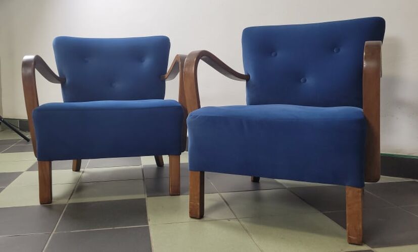 Paire de fauteuils h 237, design j. halabala, up závody, tchécoslovaquie, années 1950.