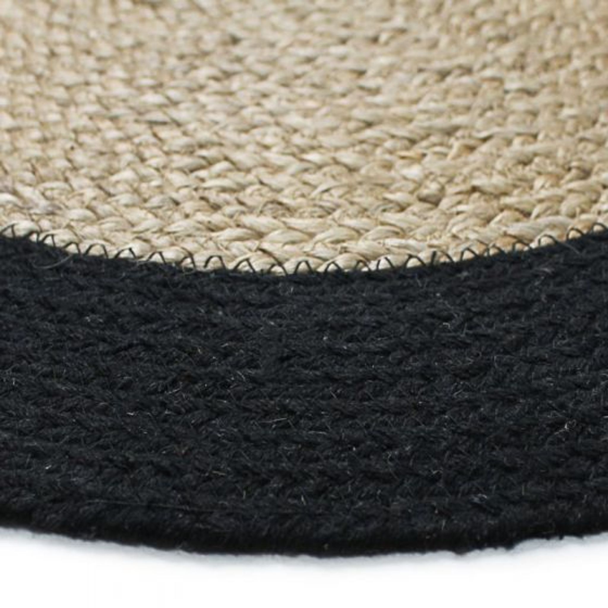 Round black and beige jute and cotton rug 160 cm