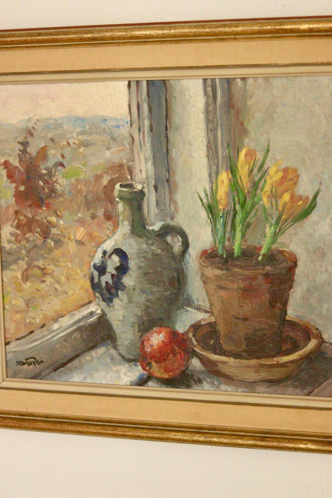 Huile sur toile suédoise originale « Nature morte à la plante en pot »
