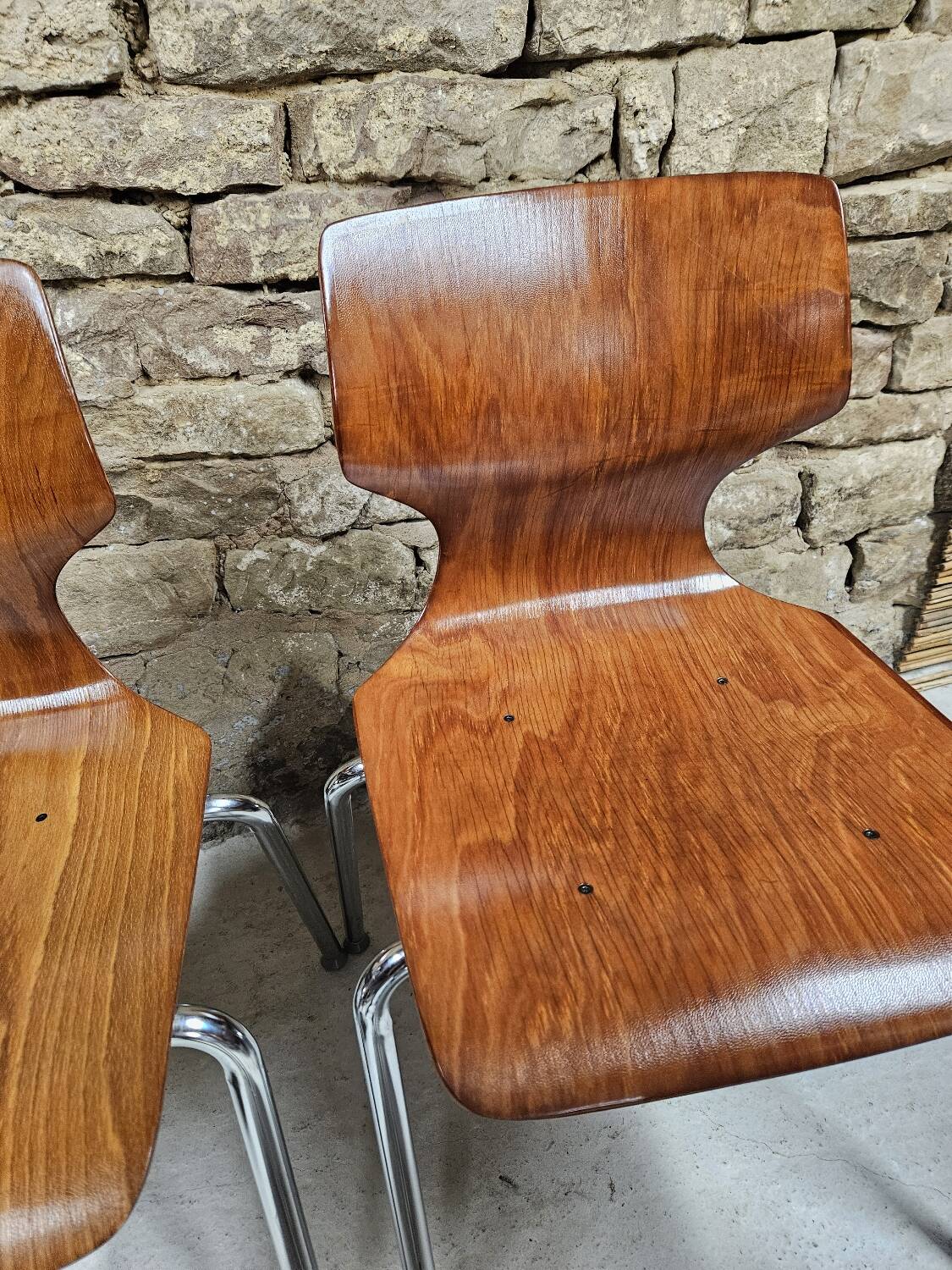 Lot of 6 Flötotto pagwood chairs 1960