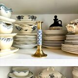 Candlestick in gilded brass and blue earthenware