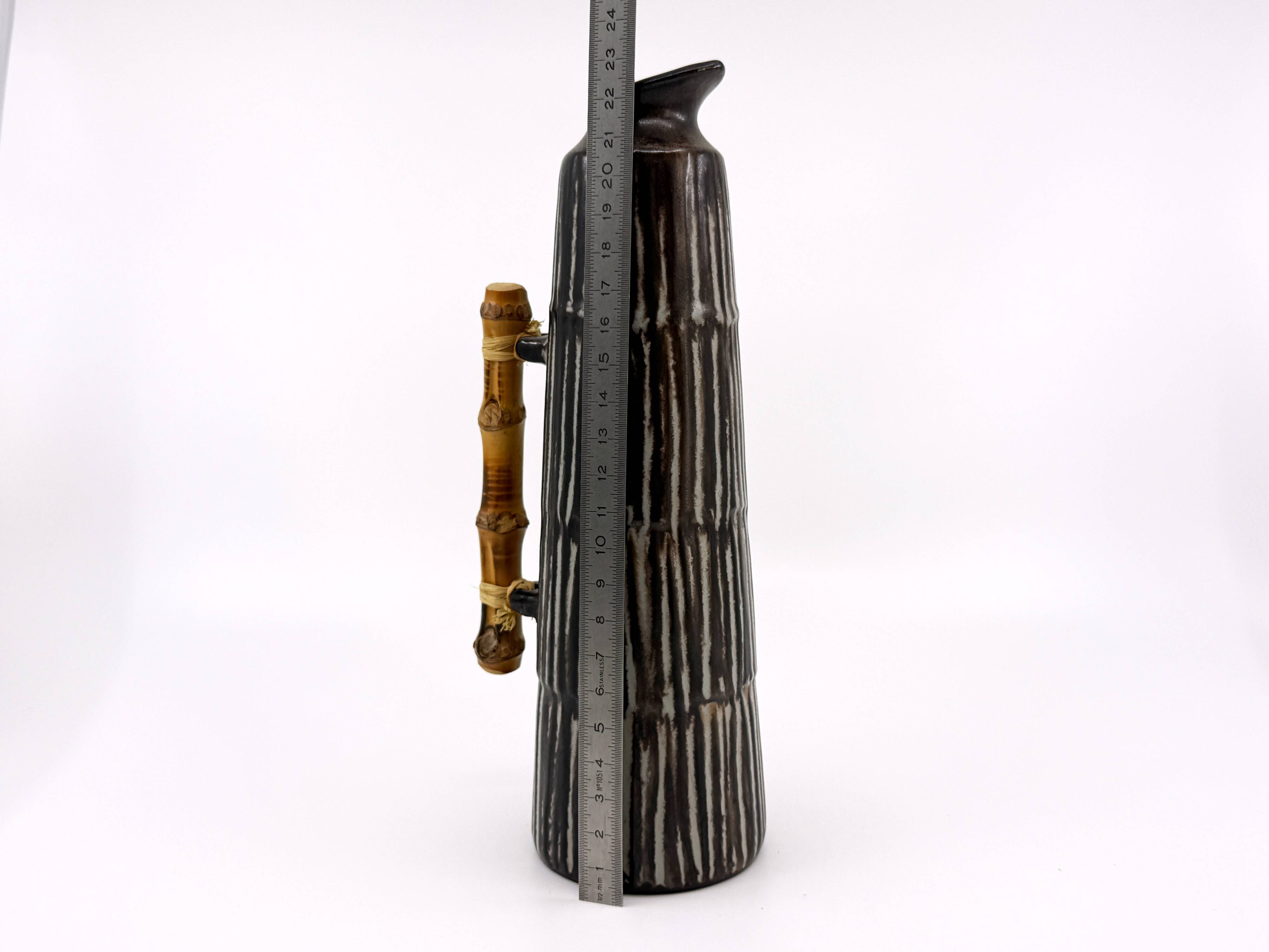 Vintage ceramic and bamboo pitcher vase • BR Keramik Denmark • 1960s