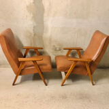 Pair of armchairs Scandinavian design feet compass vintage period 1960s