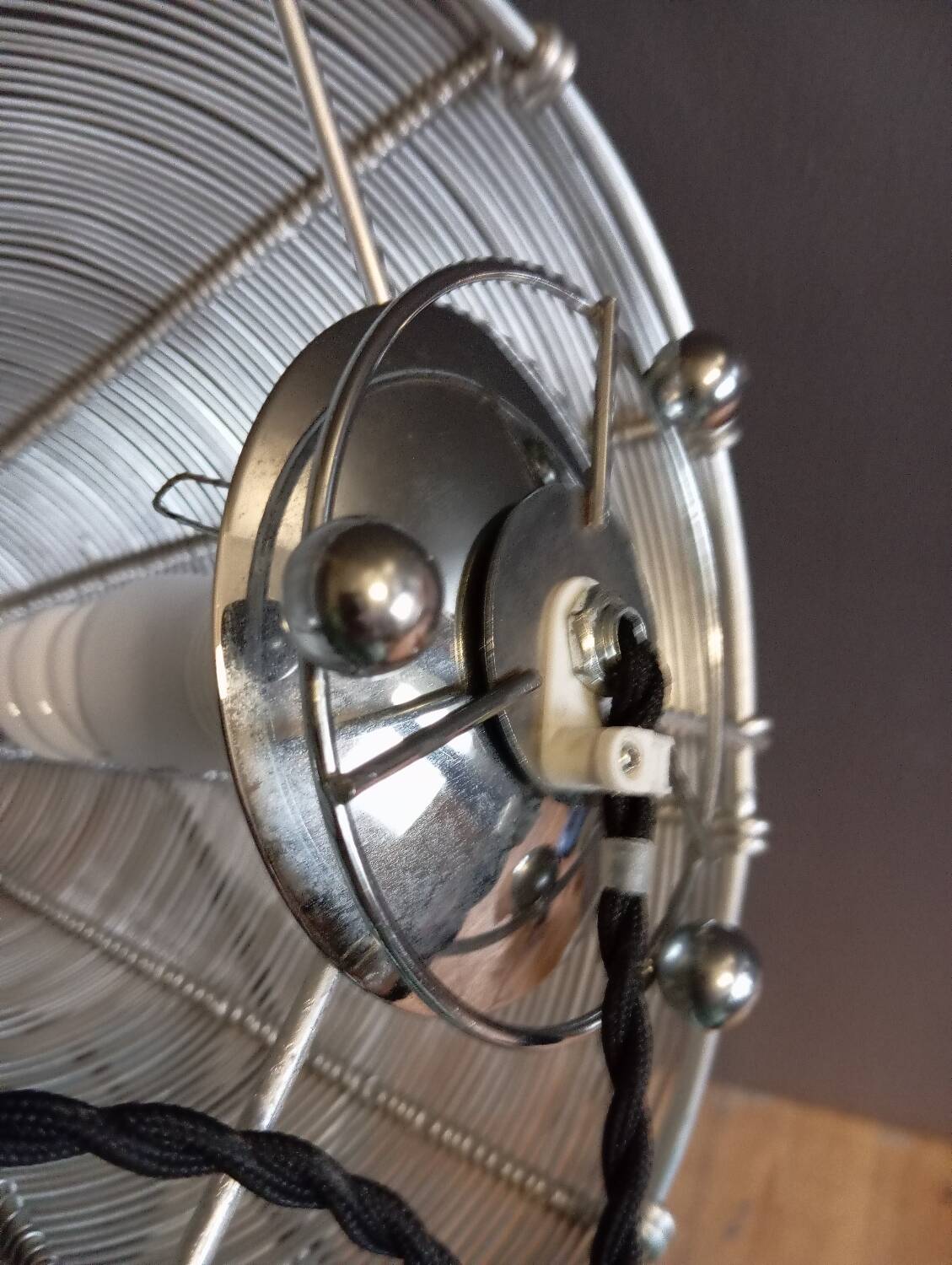 Conical stainless steel wire table lamp, vintage 80's