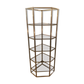 Etagère d'angle en métal chromé et verre fumé