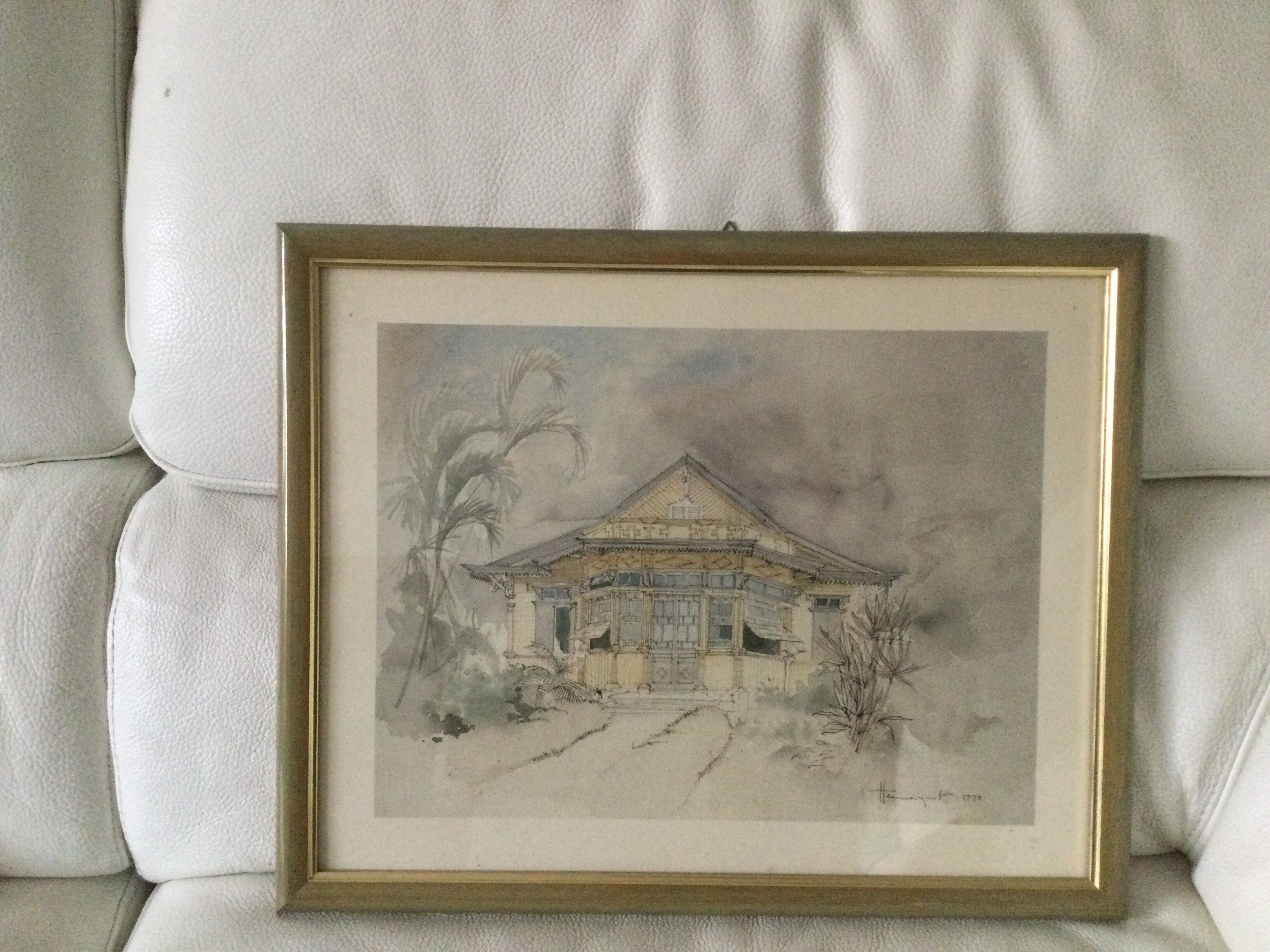 Framed watercolour by F. Hennequet - Reunion Island 1979