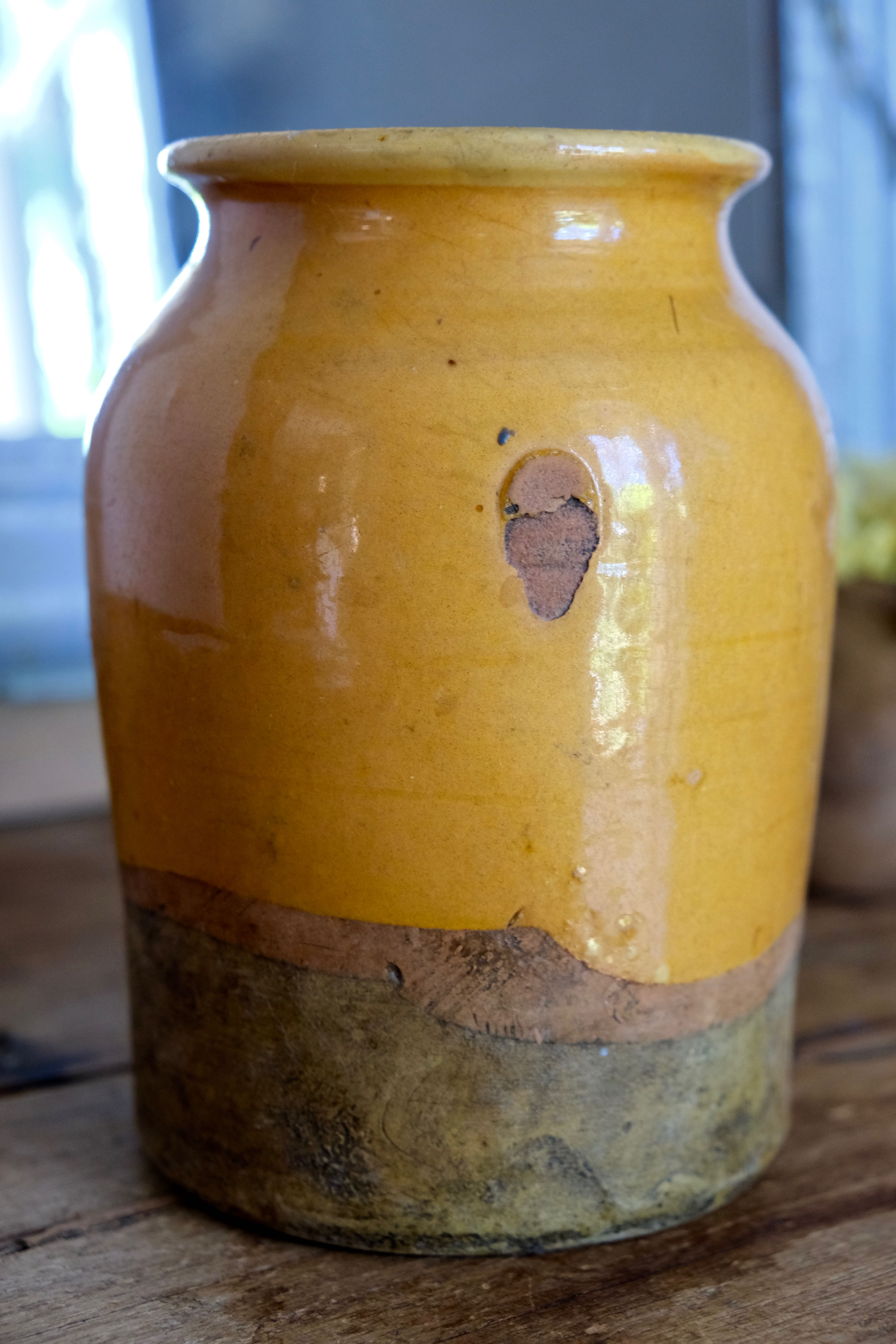 Antique yellow glazed grease pot 19th