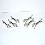 Set of 6 animal-shaped knife rests, modernist horse design in silver-plated metal, equestrian.