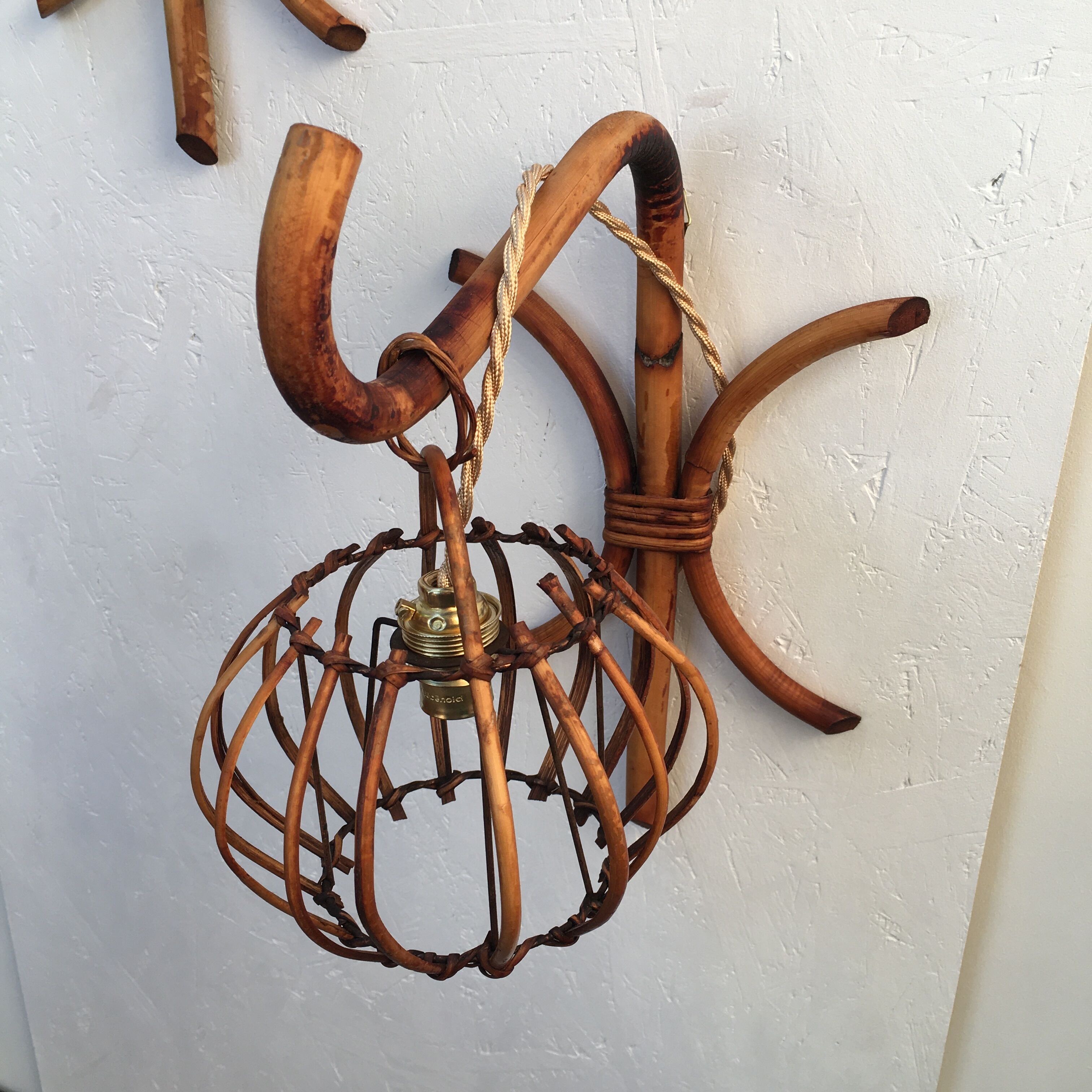 Pair of 60s rattan wall light