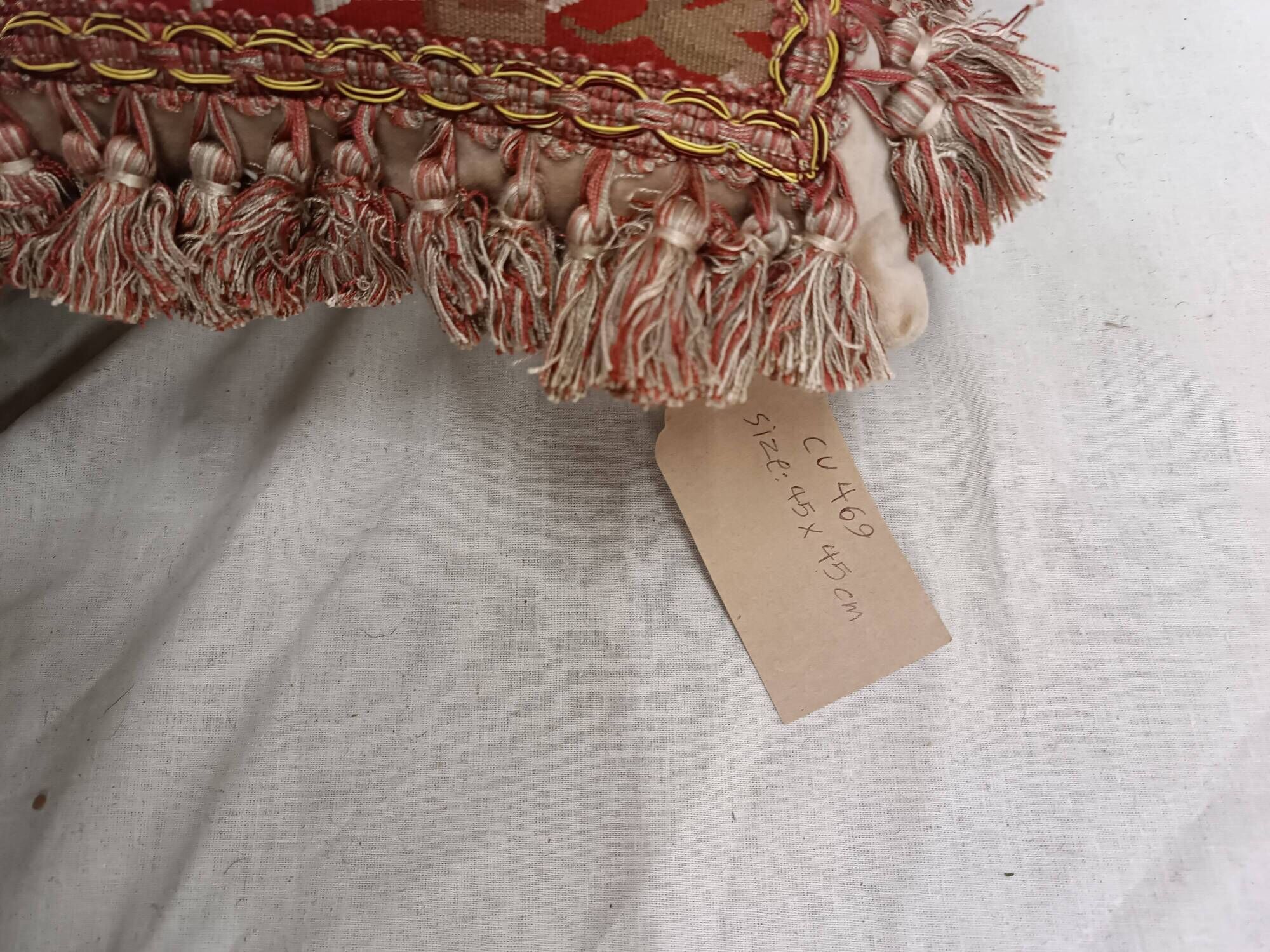 French Style Aubusson Floral Tapestry Cushion, Rose Bouquet & Tassel Fringe