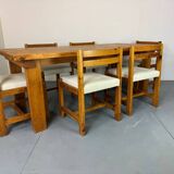 Ensemble de salle à manger moderniste du milieu du siècle en pin, style Chapo, Perriand, Jeanneret, années 50