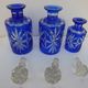 Set of 3 crystal bottles cut cobalt blue and transparent St Louis, Baccarat