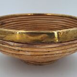 Circular rattan presentation cup rimmed with brass 1960/70 DLG Gabriella Crespi