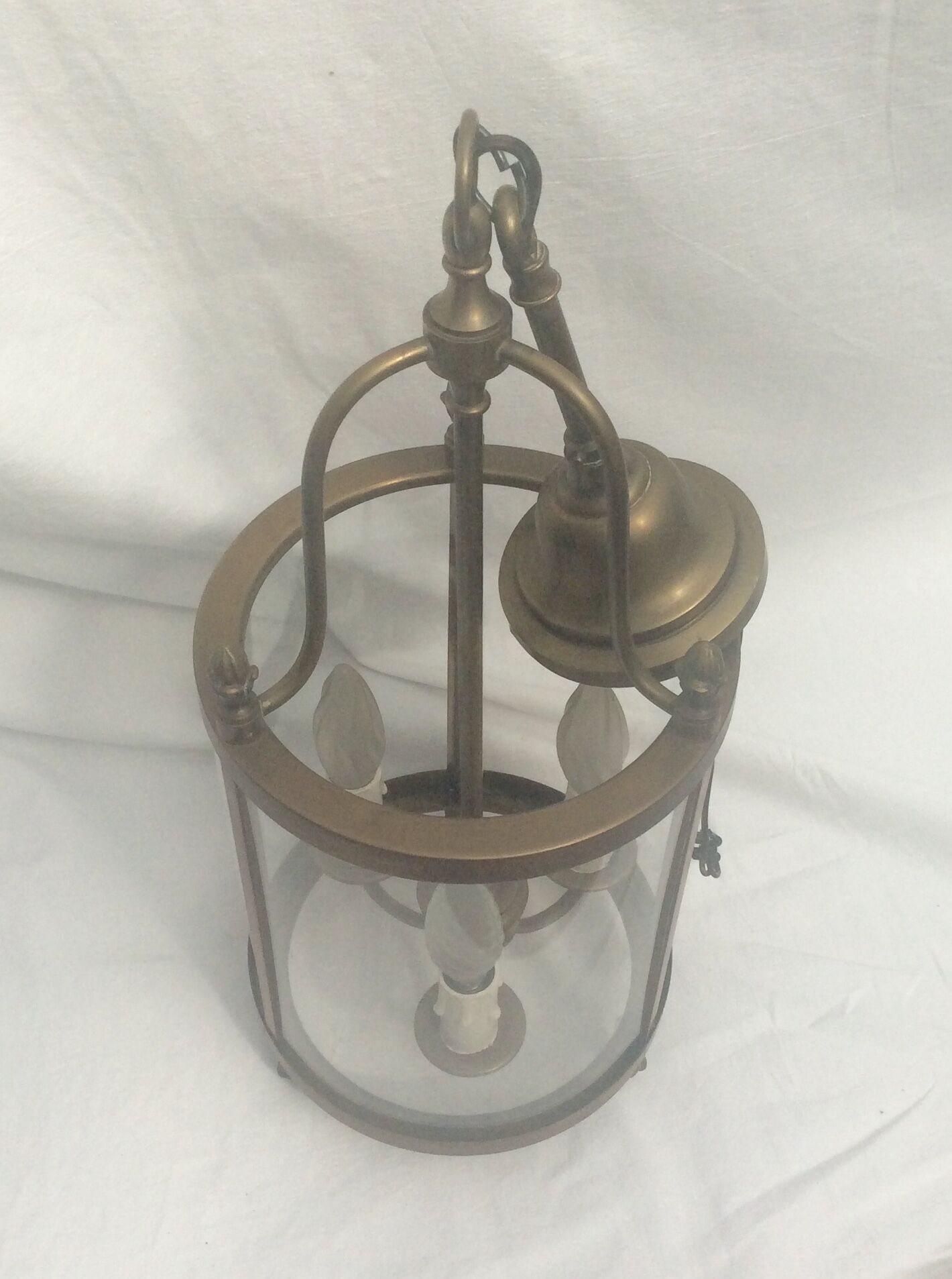 Brass lantern and original electric wire glass size: height -60cm- diameter -16cm-