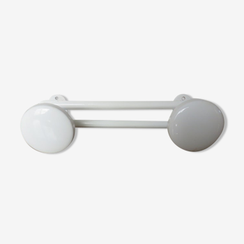 Wall coat rack in white lacquered metal 2 hooks, 60s 70s