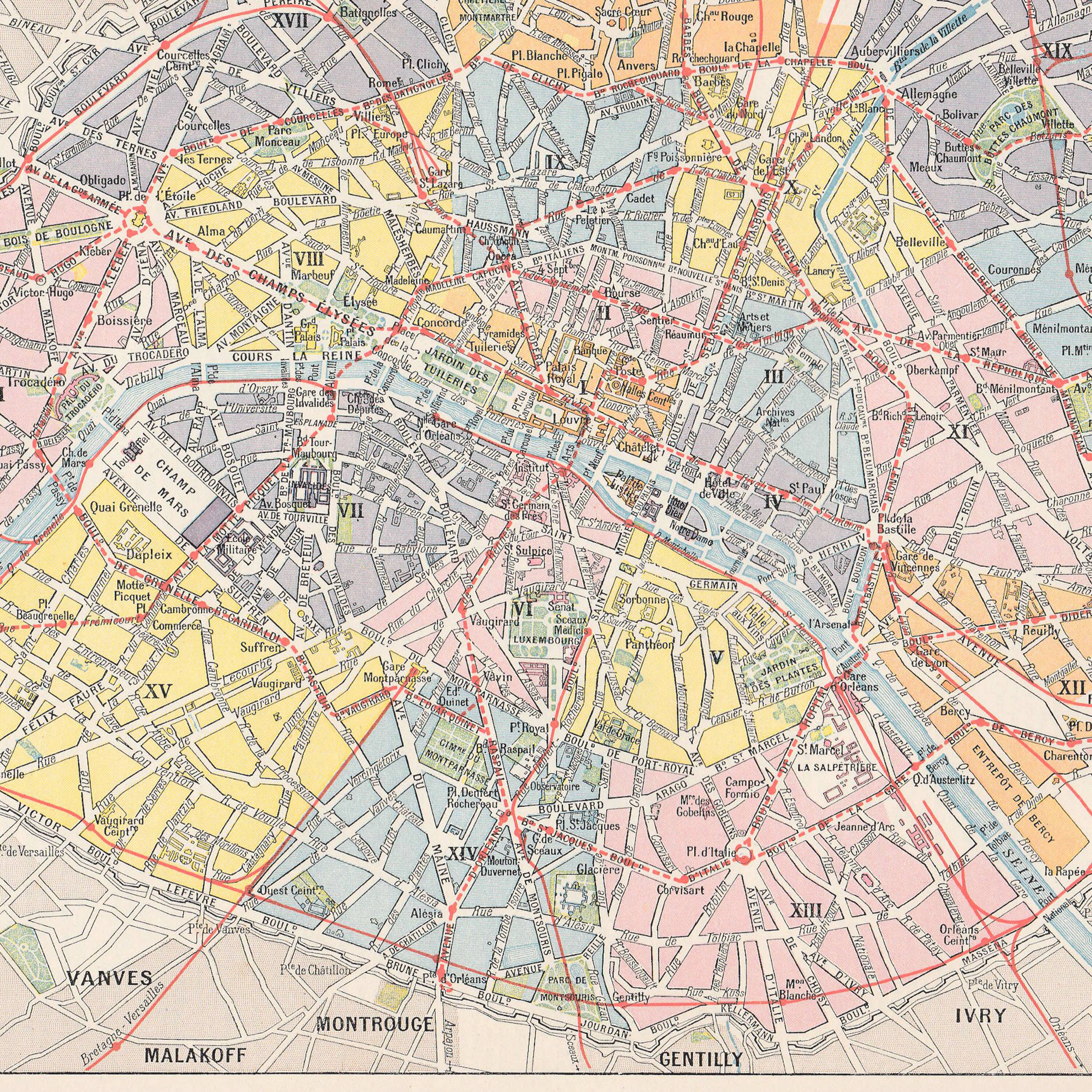 Old map of Paris, late 19th century