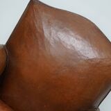 Pair of French Cognac Moustache Back Leather Club Chairs, 1940s