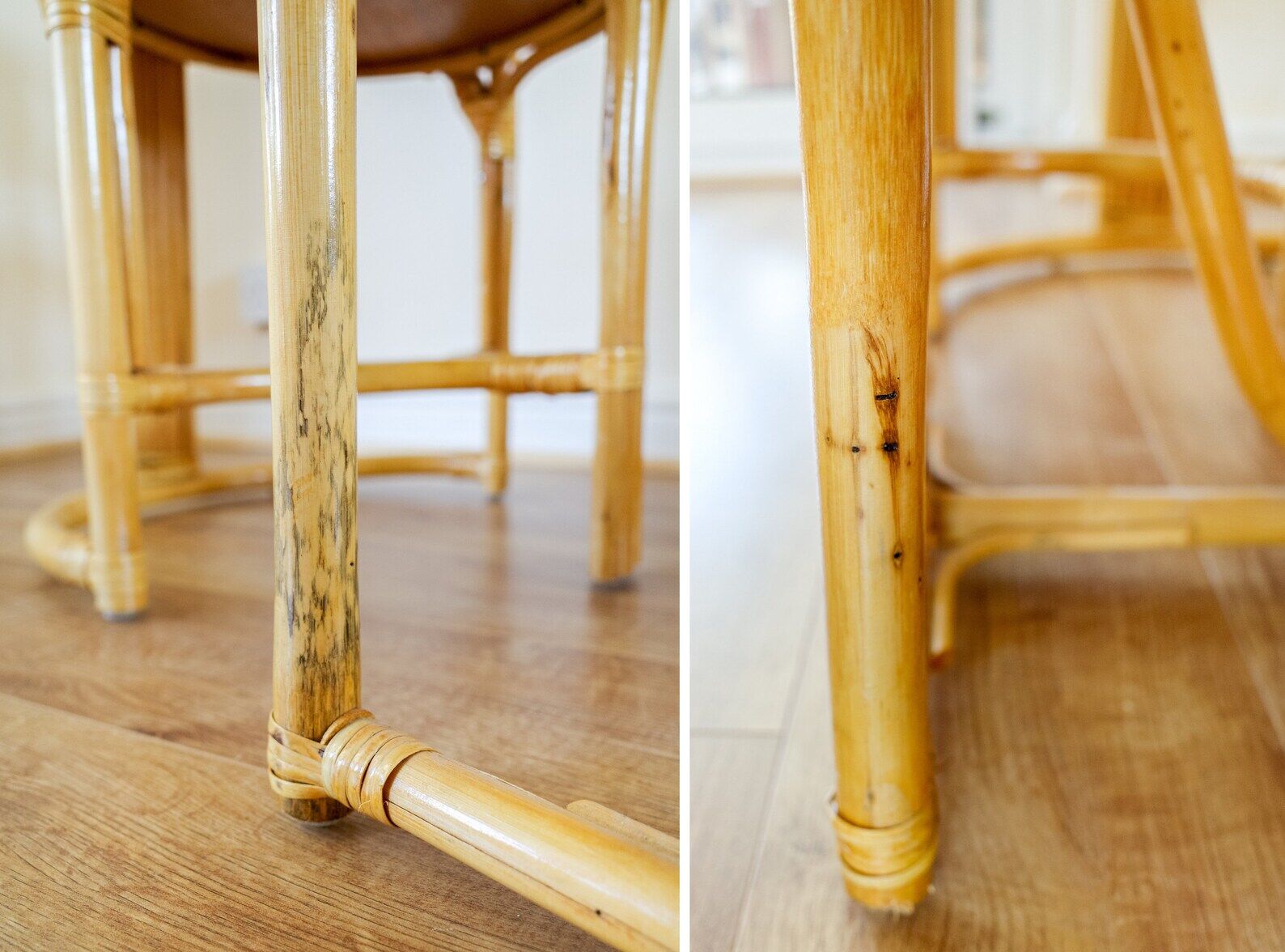 Bamboo Bistro Set / Table and Chairs Dining Set / Outdoor Cane Wicker, Mid Century Patio Furniture