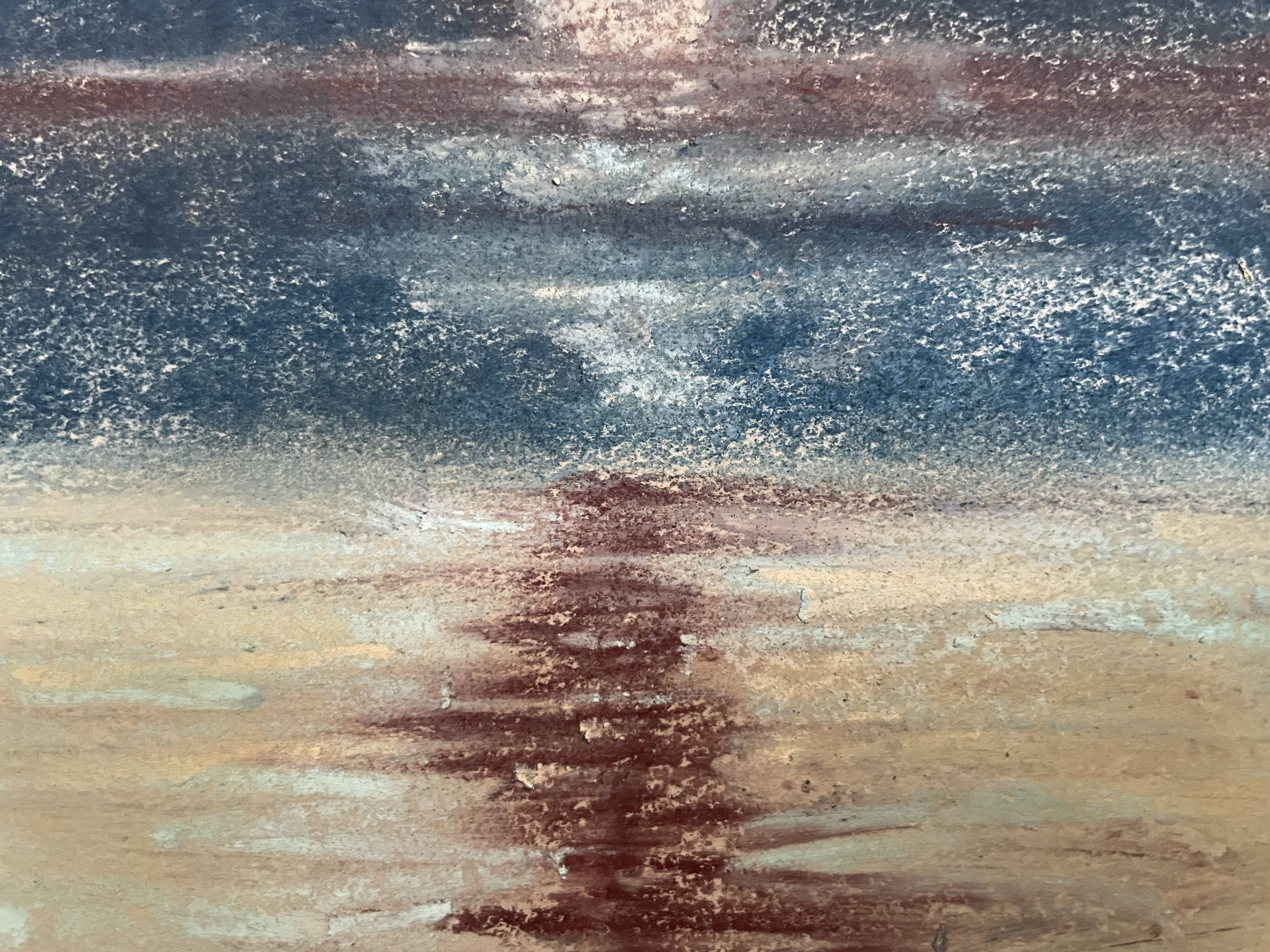 Signed pastel painting "sunset" Normandy