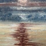 Signed pastel landscape painting "sunset" Normandy